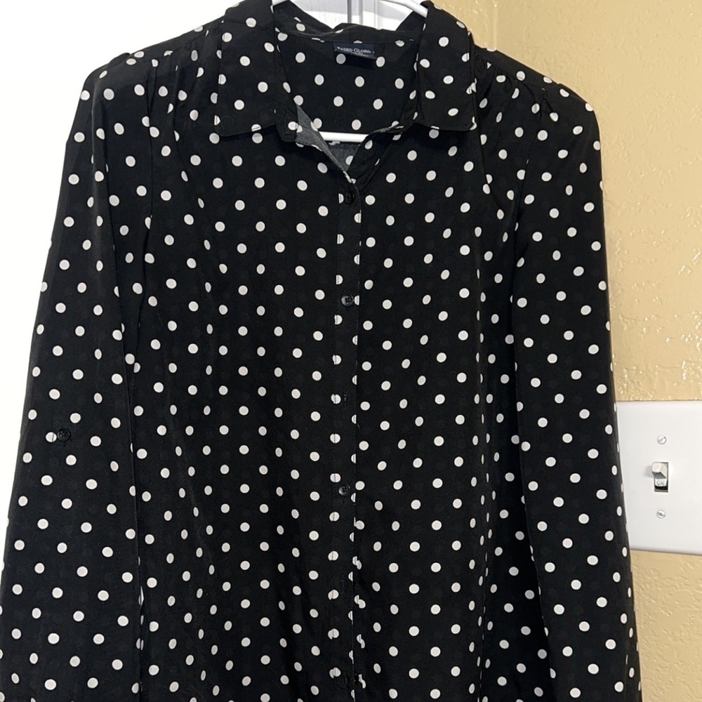 Faded Glory Long Sleeved Polka Dot Collared Blouse